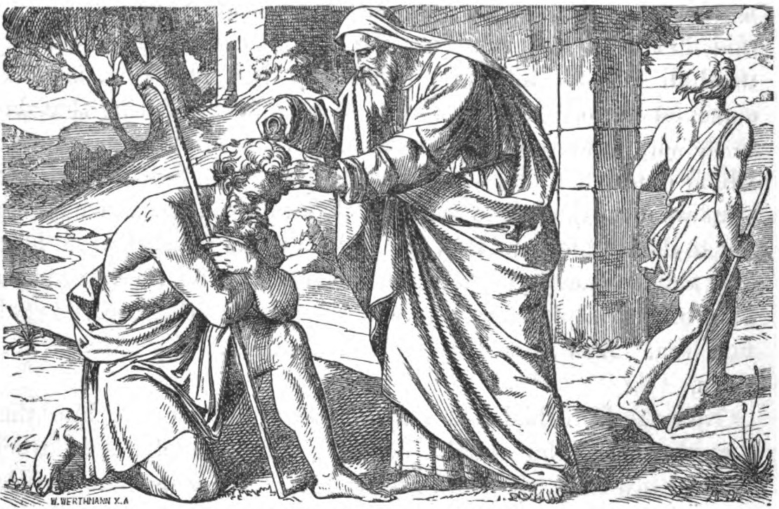 A painting of the prophet Samuel pouring oil over the head of Saul to anoint him the first king of Israel.