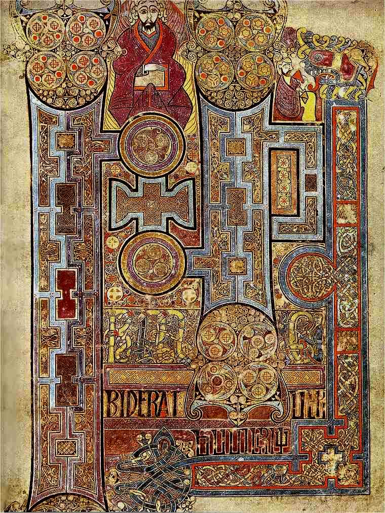 The illuminated opening page of John's Gospel in the Book of Kells, a great decorated capital forming the Latin words In principio erat verbum.