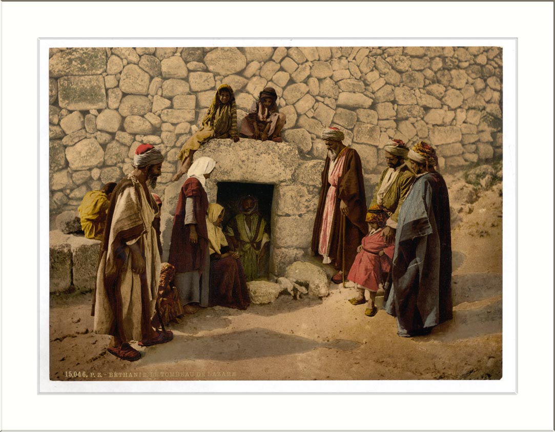 The entrance to the traditional Tomb of Lazarus at Bethany, worn stone steps descending underground.